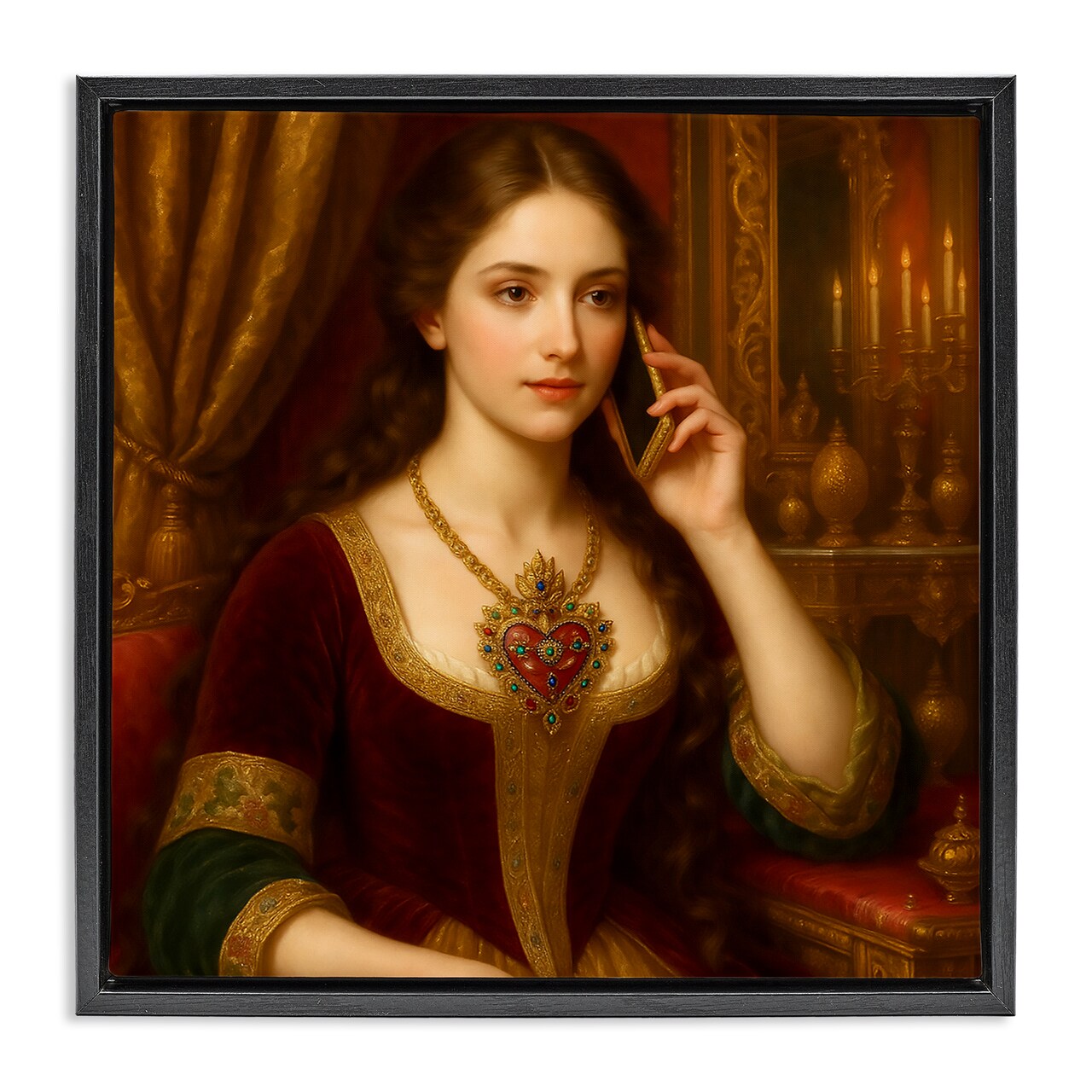 Stupell Industries Rococo Woman with Cell Phone Floating Frame, design by Grotto Studios